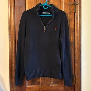 POLO Ralph Lauren Blue Label Sweater M Black 1/4 Zip Pullover Mock Neck Y2K